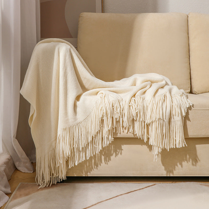 Premium Soft Wool Throw Blanket with Classic Fringed Edge | Warm Wool Throw with Fringe | Throw Blankets