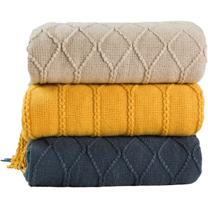 Luxurious Woven Textured Throw Blanket in Dark Grey and Lake Green | Woven Texture, Quiet Elegance | Throw Blankets