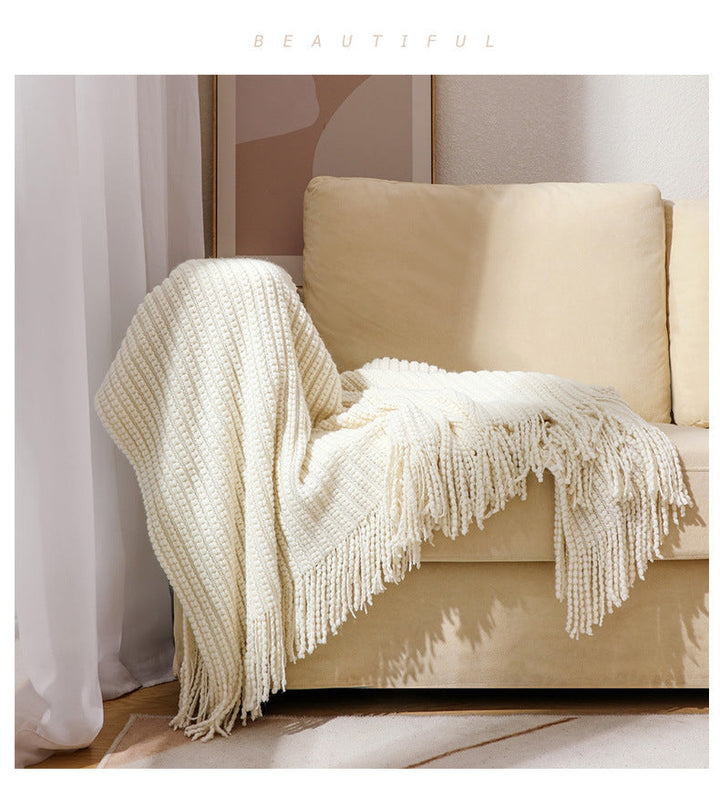 Home Decor Fringe Knit Throw Blanket for Couches and Chairs | Fringe Knit for Stylish Rooms | Throw Blankets