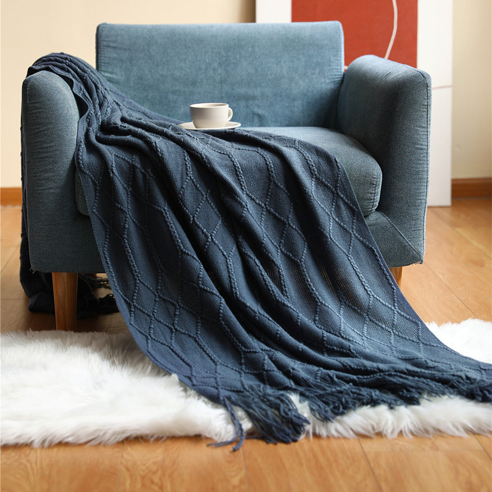 Luxurious Woven Textured Throw Blanket in Dark Grey and Lake Green | Woven Texture, Quiet Elegance | Throw Blankets