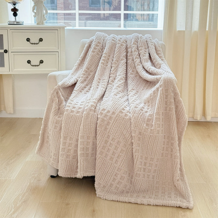 Waffle Textured Plush Throw Blanket in Tea Green and Light Coffee | Waffle Texture for Cosy Lounging | Throw Blankets