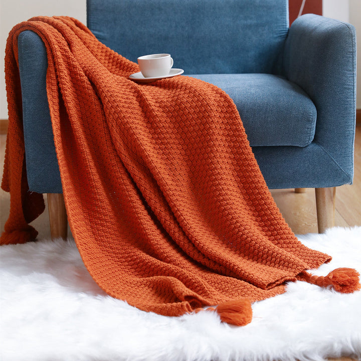 Plush Woven Decorative Throw Blanket in Dark Green and Caramel | Woven Pattern in Plush Fabric | Throw Blankets