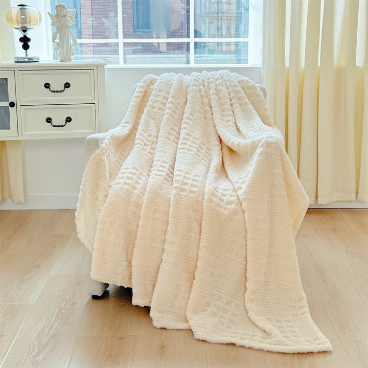 Waffle Textured Plush Throw Blanket in Tea Green and Light Coffee | Waffle Texture for Cosy Lounging | Throw Blankets