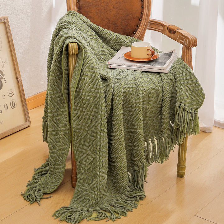 Handwoven Style Textured Throw Blanket in Navy and Caramel | Handwoven Look, Fringed Finish | Throw Blankets