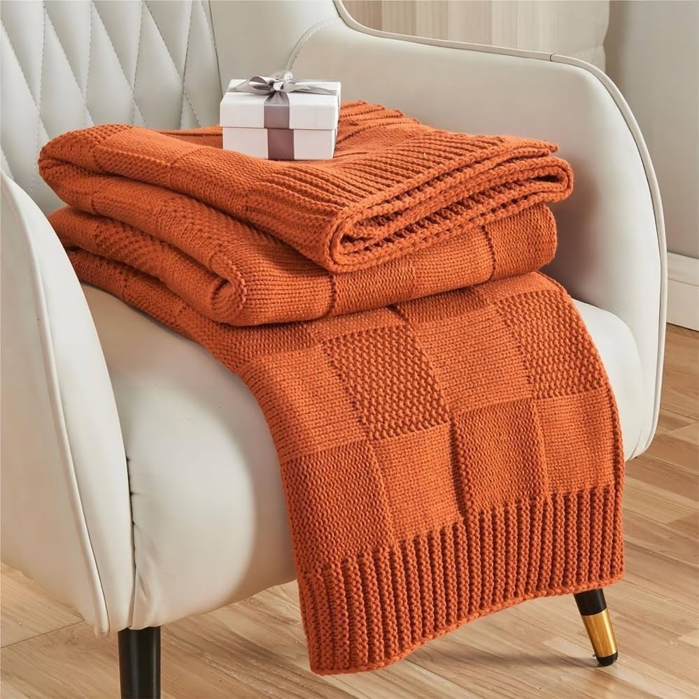Textured Knit Throw Blanket in Off White Khaki and Sky Blue | Textured Knit for Chilly Nights | Throw Blankets
