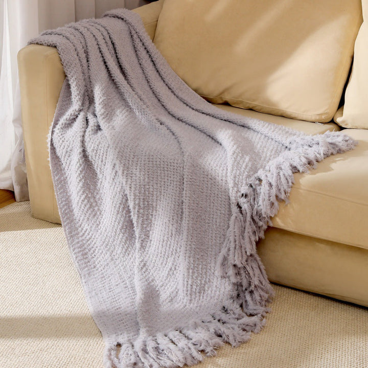 Soft Textured Throw Blanket in Off White Khaki and Lotus Green | Plush Texture in Gentle Tones | Throw Blankets
