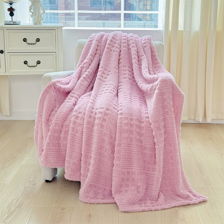 Waffle Textured Plush Throw Blanket in Tea Green and Light Coffee | Waffle Texture for Cosy Lounging | Throw Blankets