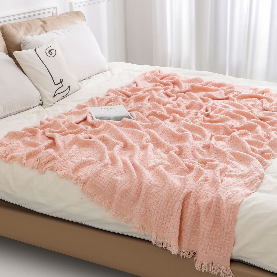 Textured Luxury Throw Blanket with Fringe in Warm Shades | Textured Fringe in Warm Tones | Throw Blankets