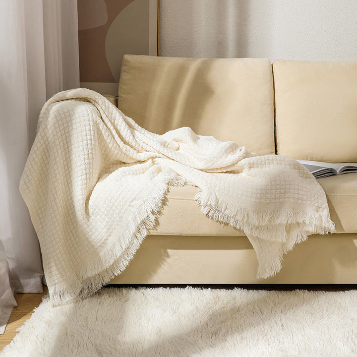 Textured Luxury Throw Blanket with Fringe in Warm Shades | Textured Fringe in Warm Tones | Throw Blankets