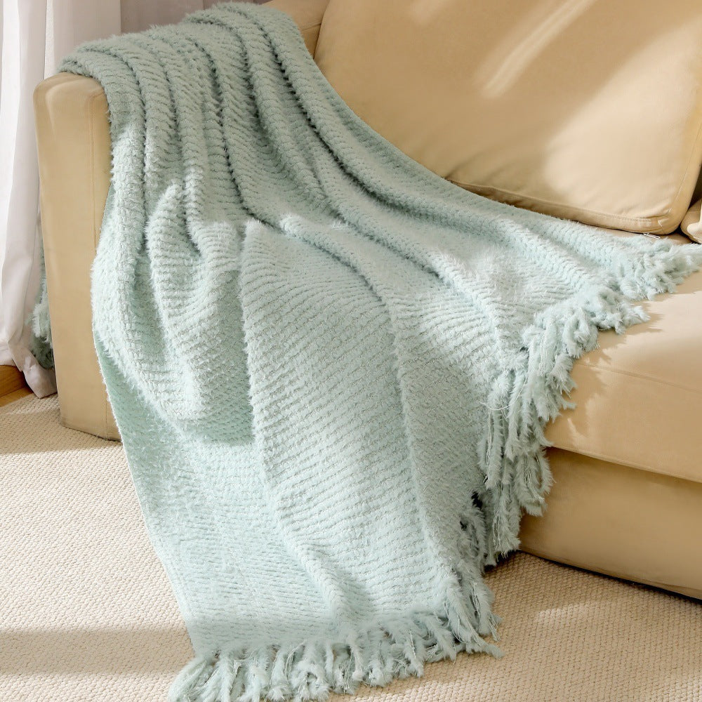 Soft Textured Throw Blanket in Off White Khaki and Lotus Green | Plush Texture in Gentle Tones | Throw Blankets