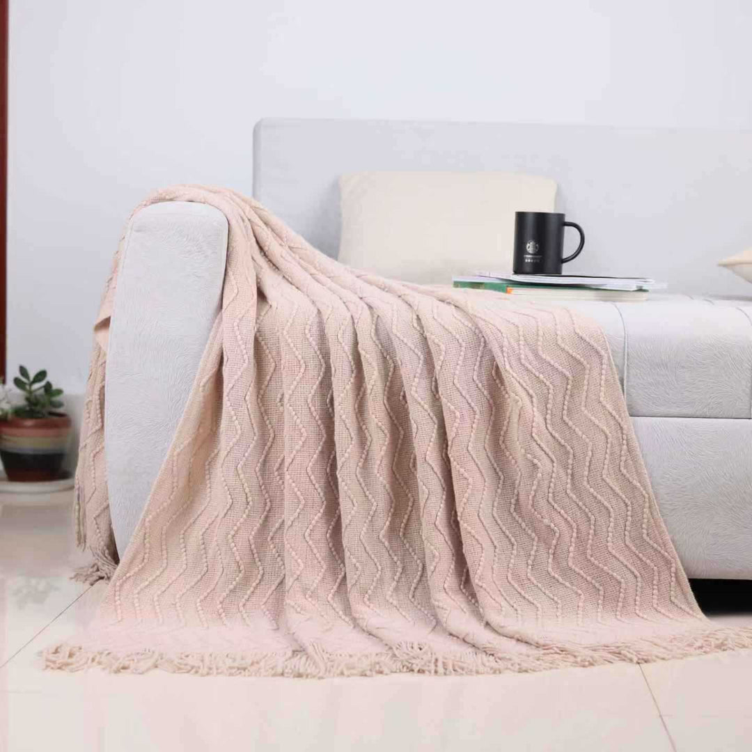 Home Decor Textured Throw Blanket in Pink Lake Blue and Caramel | Textured Home Decor Warmth | Throw Blankets