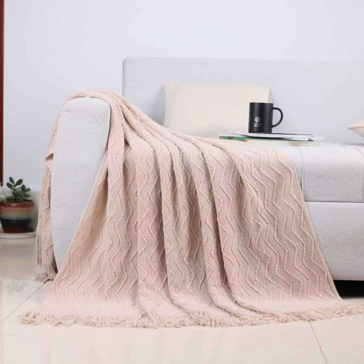 Home Decor Textured Throw Blanket in Pink Lake Blue and Caramel | Textured Home Decor Warmth | Throw Blankets