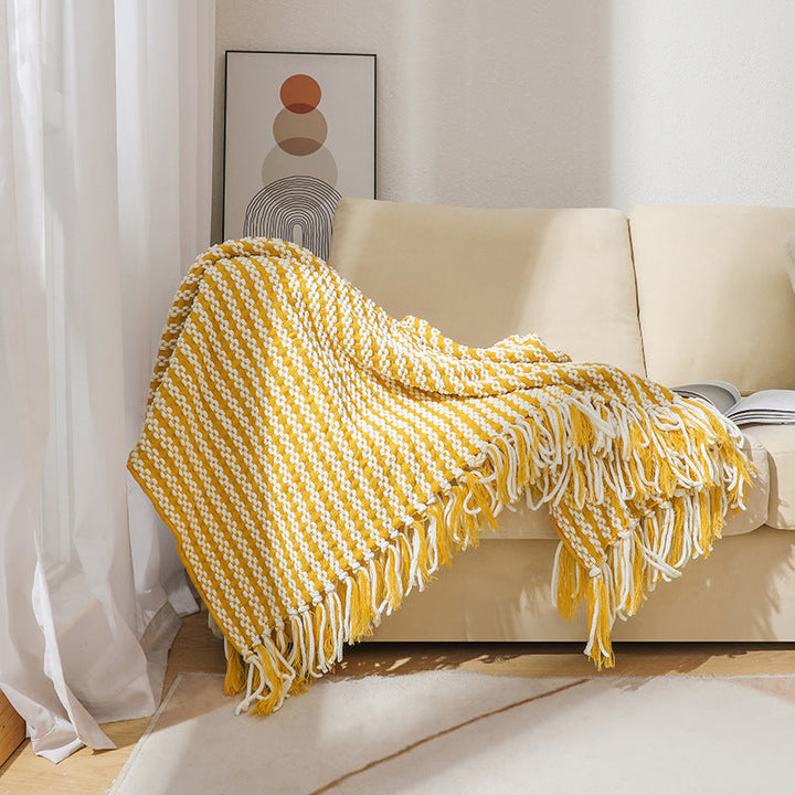 Striped Decorative Throw Blanket in Navy Yellow and Khaki | Striped Comfort for Every Room | Throw Blankets