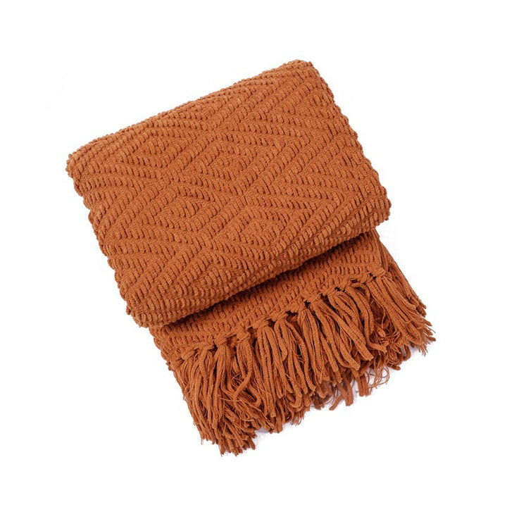 Handwoven Style Textured Throw Blanket in Navy and Caramel | Handwoven Look, Fringed Finish | Throw Blankets