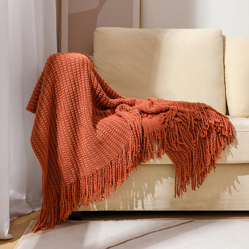 Textured Fringe Knit Throw Blanket for Sofa and Bed Comfort | Textured Knit with Chic Fringe | Throw Blankets