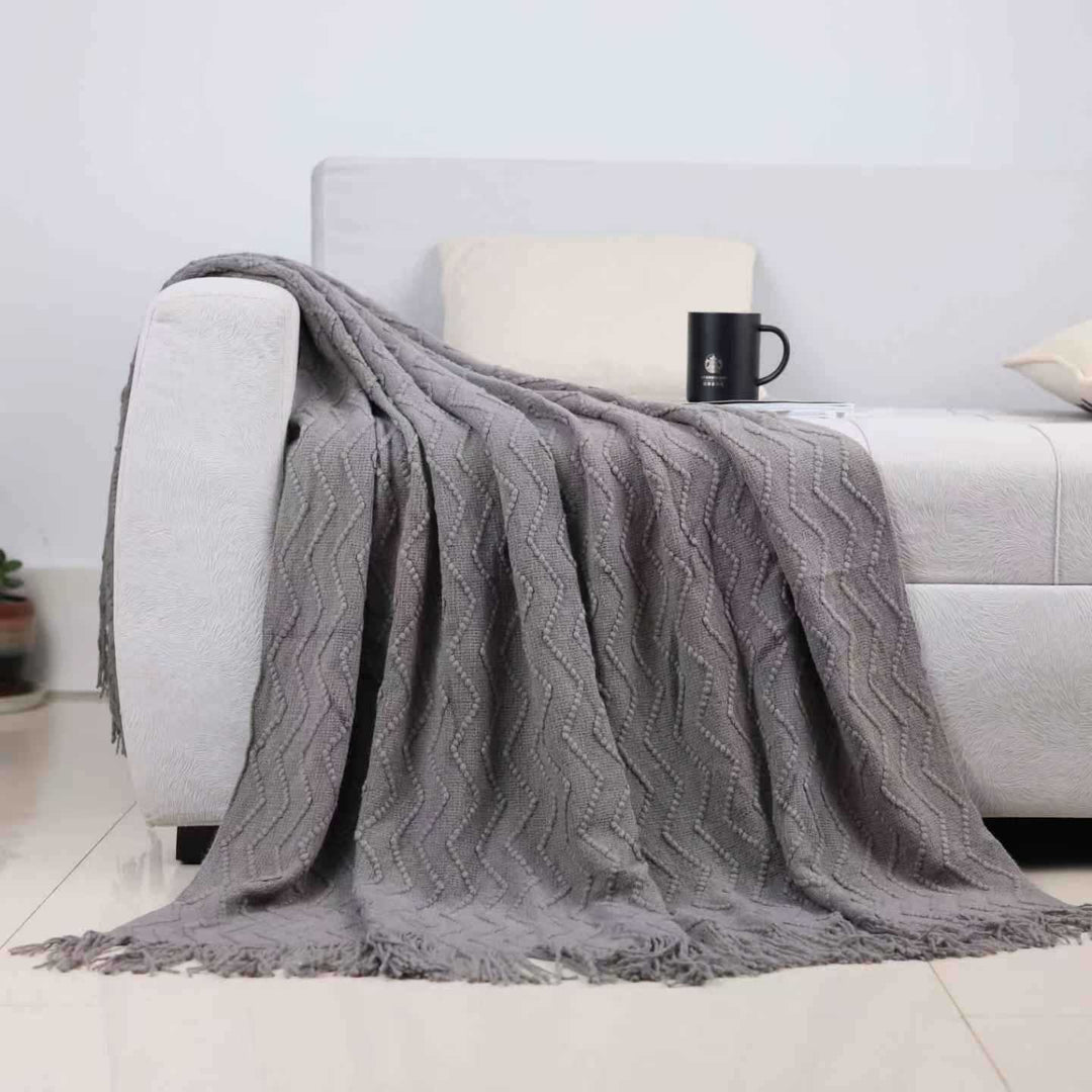 Home Decor Textured Throw Blanket in Pink Lake Blue and Caramel | Textured Home Decor Warmth | Throw Blankets