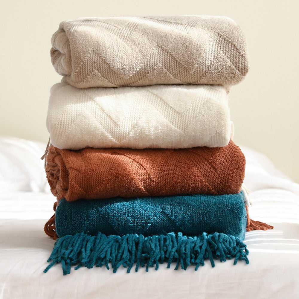 Soft Easy-Care Throw Blanket in Navy Khaki and Light Grey | Breathable Easy-Care Comfort | Throw Blankets