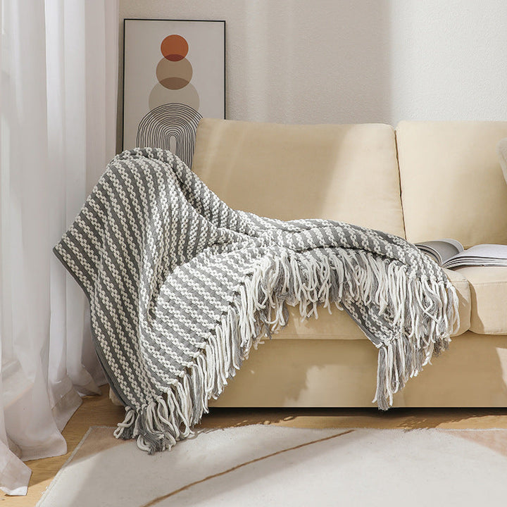 Striped Decorative Throw Blanket in Navy Yellow and Khaki | Striped Comfort for Every Room | Throw Blankets