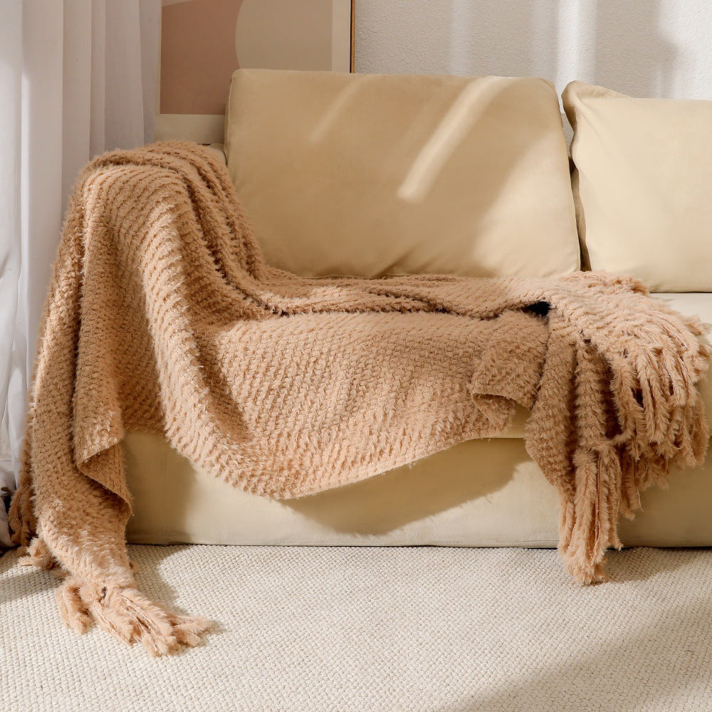 Soft Textured Throw Blanket in Off White Khaki and Lotus Green | Plush Texture in Gentle Tones | Throw Blankets
