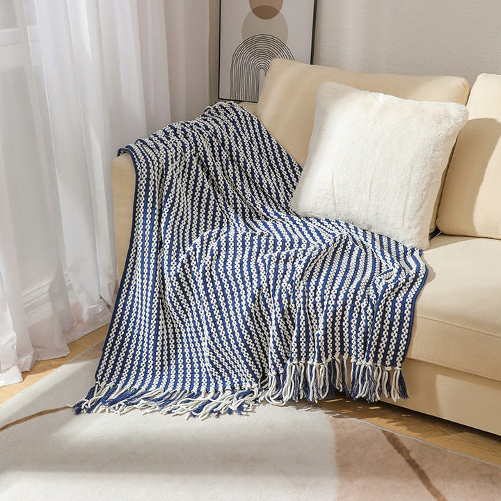 Striped Decorative Throw Blanket in Navy Yellow and Khaki | Striped Comfort for Every Room | Throw Blankets