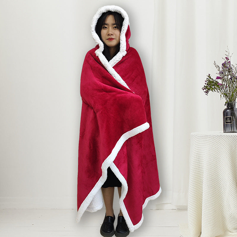 Hooded Fleece Wearable Blanket in Red Black Grey and Dark Blue | Hooded Fleece Warmth for Lounging | Wearable Blankets