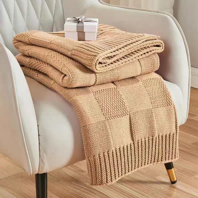 Textured Knit Throw Blanket in Off White Khaki and Sky Blue | Textured Knit for Chilly Nights | Throw Blankets