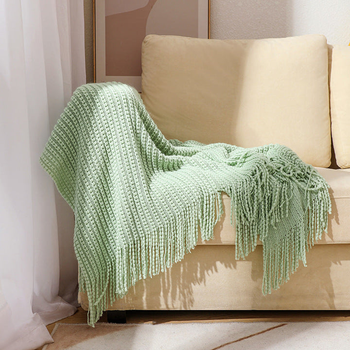 Textured Fringe Knit Throw Blanket for Sofa and Bed Comfort | Textured Knit with Chic Fringe | Throw Blankets