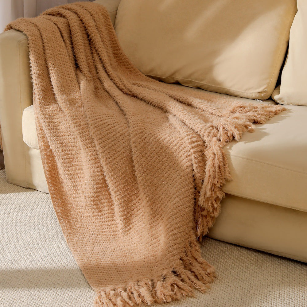 Soft Textured Throw Blanket in Off White Khaki and Lotus Green | Plush Texture in Gentle Tones | Throw Blankets