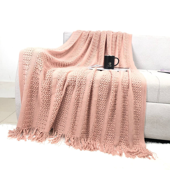 Handcrafted Style Textured Knit Throw Blanket in Soft Colours | Handcrafted Knit with Detail | Throw Blankets