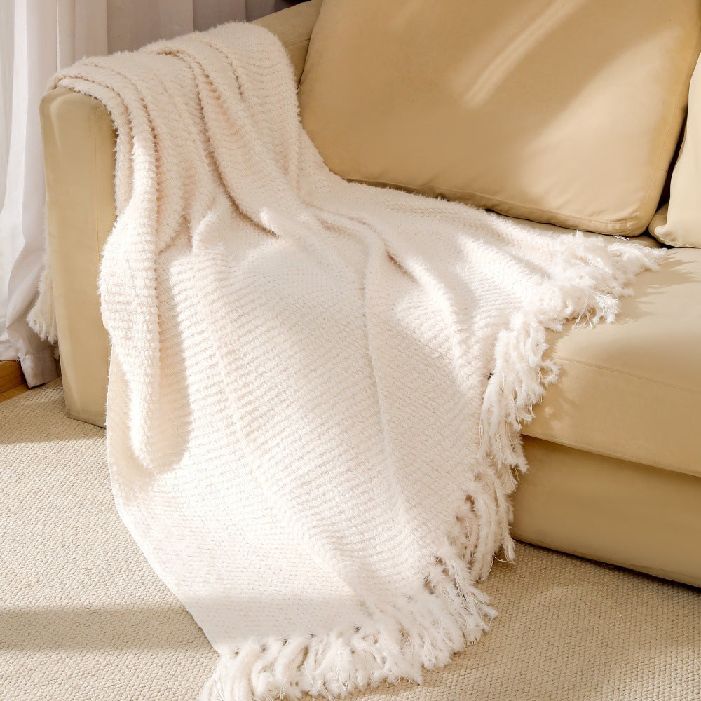 Soft Textured Throw Blanket in Off White Khaki and Lotus Green | Plush Texture in Gentle Tones | Throw Blankets