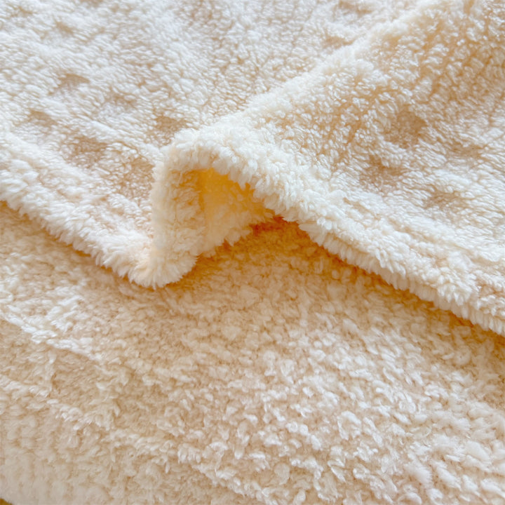 Waffle Textured Plush Throw Blanket in Tea Green and Light Coffee | Waffle Texture for Cosy Lounging | Throw Blankets