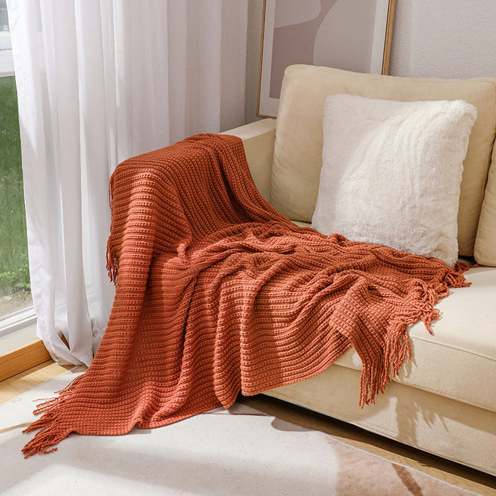 Textured Fringe Knit Throw Blanket for Sofa and Bed Comfort | Textured Knit with Chic Fringe | Throw Blankets