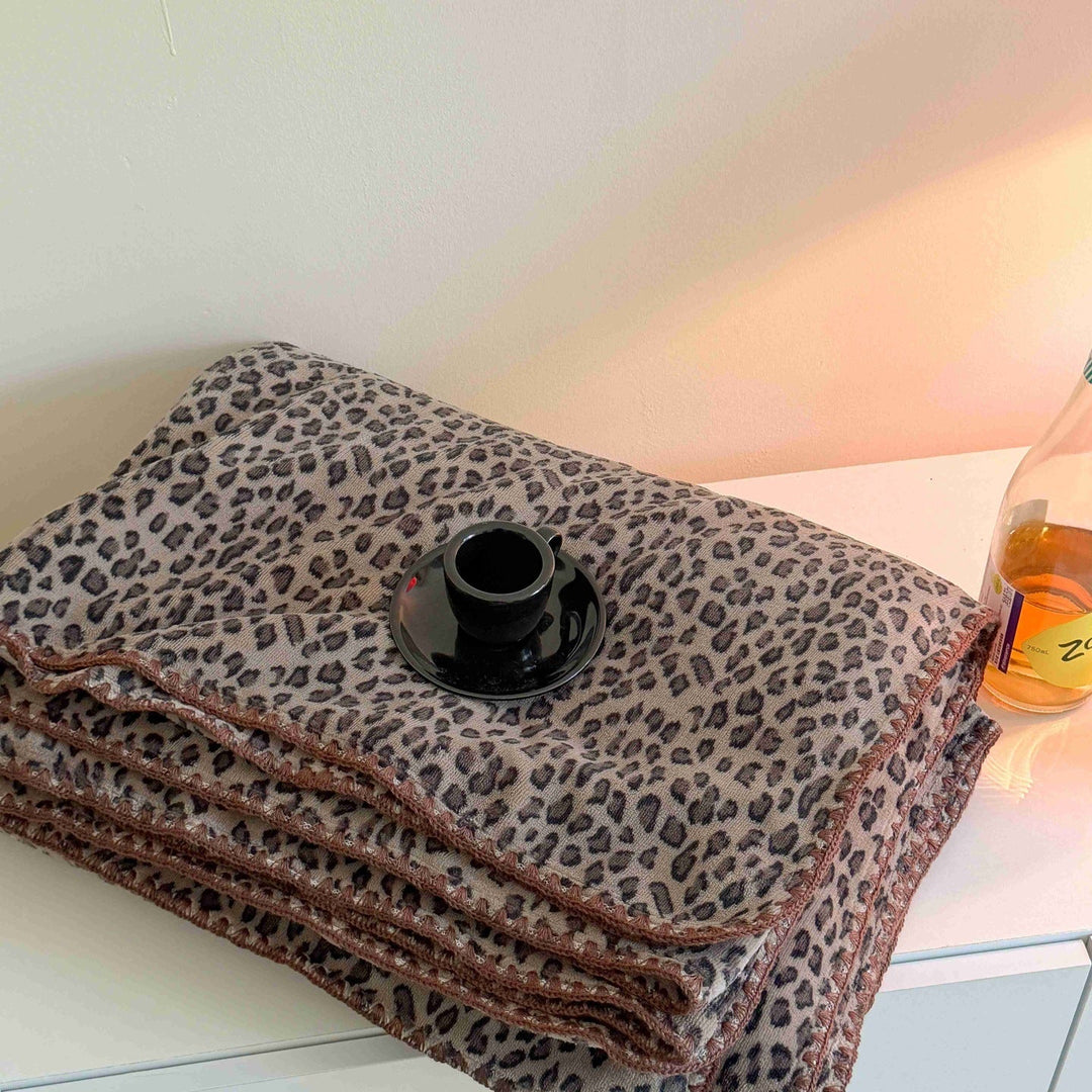 Animal and Check Print Throw Blanket in Leopard Red and Blue | Playful Prints for Cosy Spaces | Throw Blankets