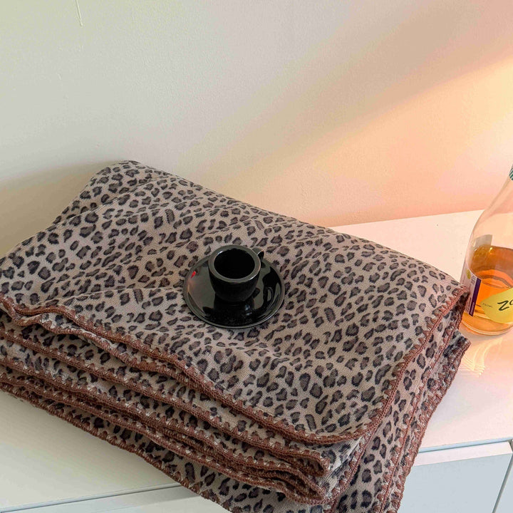 Animal and Check Print Throw Blanket in Leopard Red and Blue | Playful Prints for Cosy Spaces | Throw Blankets