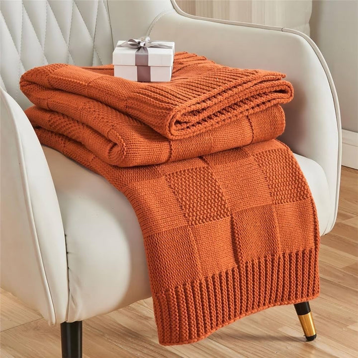 Textured Knit Throw Blanket in Off White Khaki and Sky Blue | Textured Knit for Chilly Nights | Throw Blankets
