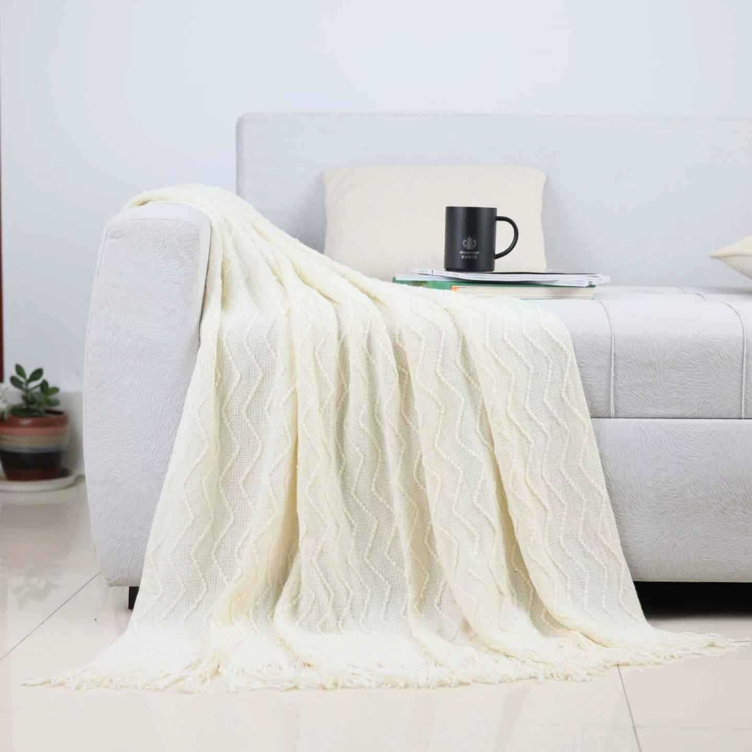 Home Decor Textured Throw Blanket in Pink Lake Blue and Caramel | Textured Home Decor Warmth | Throw Blankets