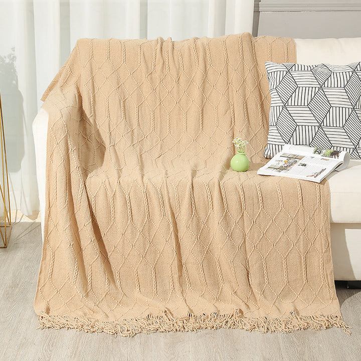 Cotton Blend Fringed Throw Blanket in Soft Neutrals | Fringed Cotton Comfort for the Sofa | Throw Blankets