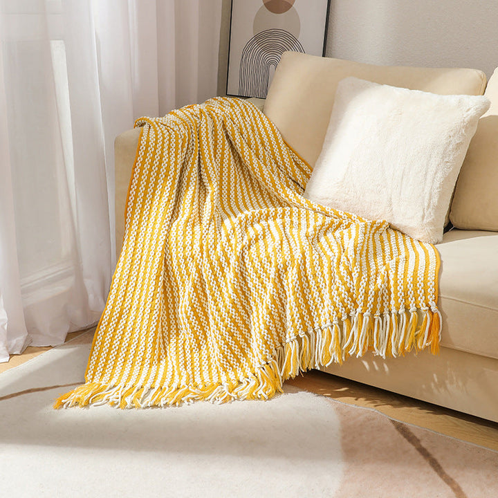 Striped Decorative Throw Blanket in Navy Yellow and Khaki | Striped Comfort for Every Room | Throw Blankets