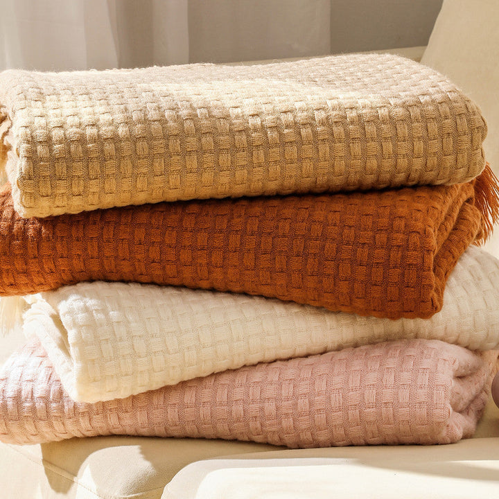 Textured Luxury Throw Blanket with Fringe in Warm Shades | Textured Fringe in Warm Tones | Throw Blankets
