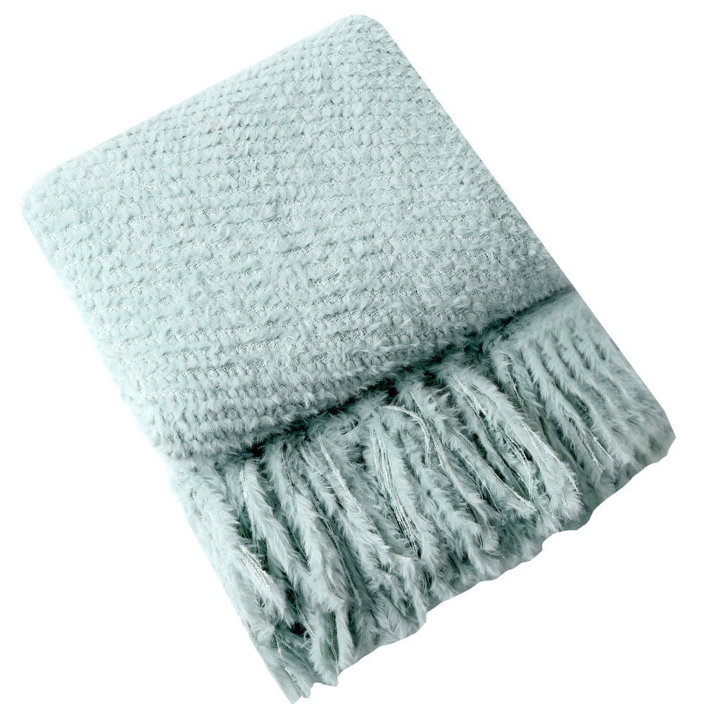 Soft Textured Throw Blanket in Off White Khaki and Lotus Green | Plush Texture in Gentle Tones | Throw Blankets