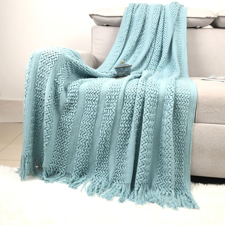 Handcrafted Style Textured Knit Throw Blanket in Soft Colours | Handcrafted Knit with Detail | Throw Blankets