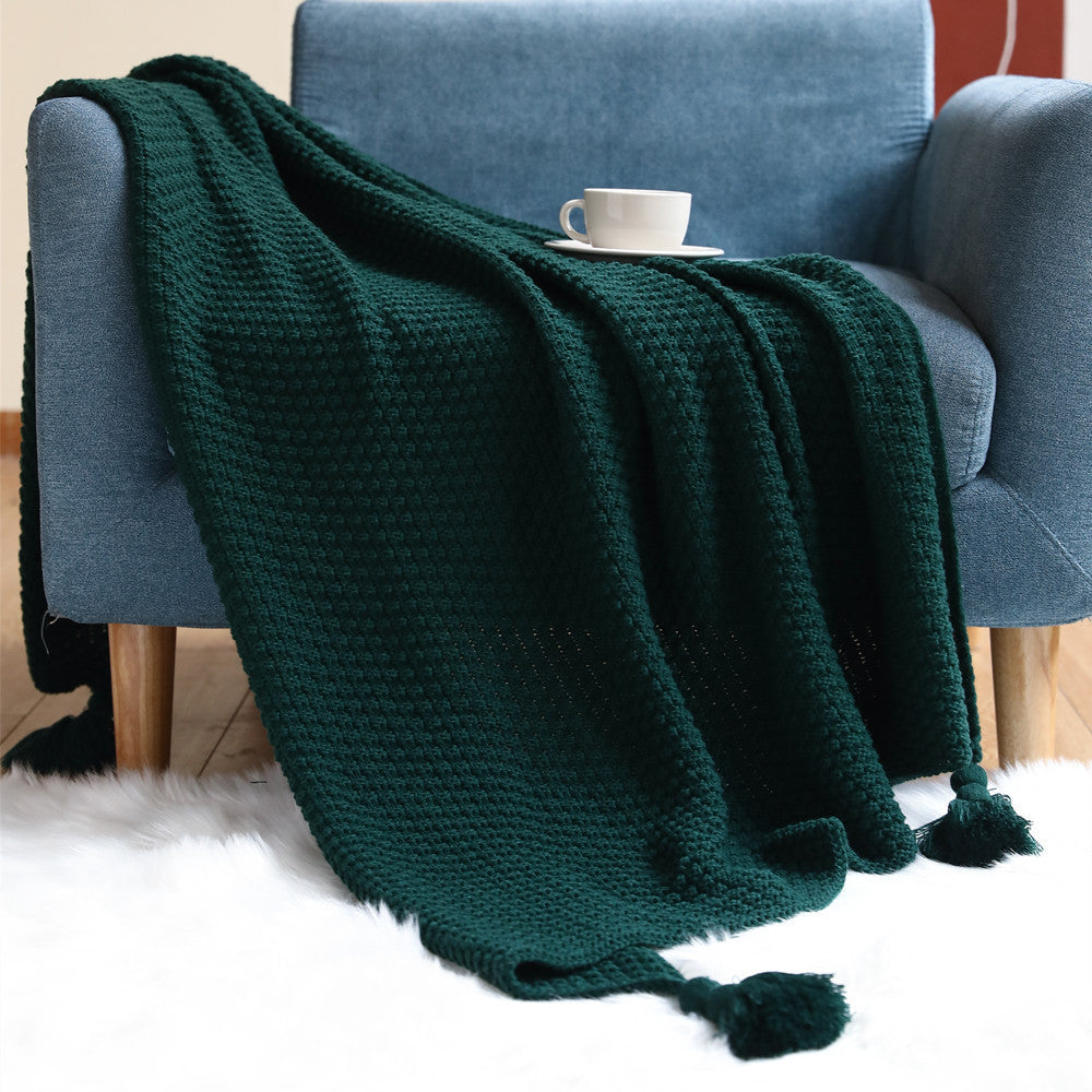 Plush Woven Decorative Throw Blanket in Dark Green and Caramel | Woven Pattern in Plush Fabric | Throw Blankets