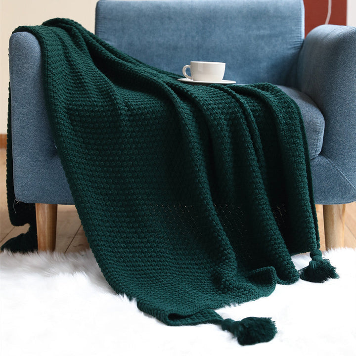 Plush Woven Decorative Throw Blanket in Dark Green and Caramel | Woven Pattern in Plush Fabric | Throw Blankets