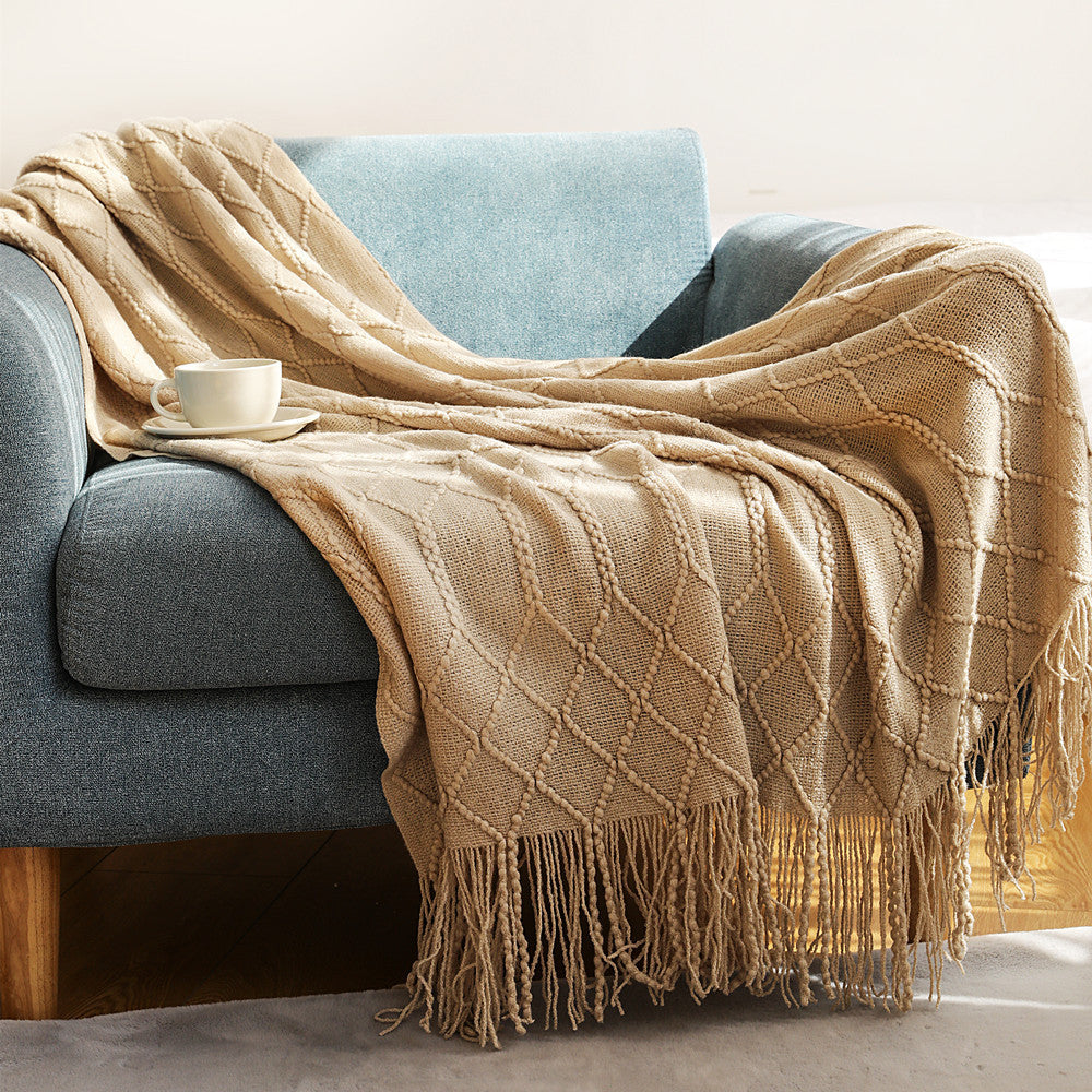 Luxurious Woven Textured Throw Blanket in Dark Grey and Lake Green | Woven Texture, Quiet Elegance | Throw Blankets