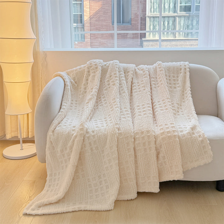 Waffle Textured Plush Throw Blanket in Tea Green and Light Coffee | Waffle Texture for Cosy Lounging | Throw Blankets