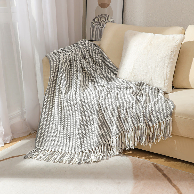 Striped Decorative Throw Blanket in Navy Yellow and Khaki | Striped Comfort for Every Room | Throw Blankets