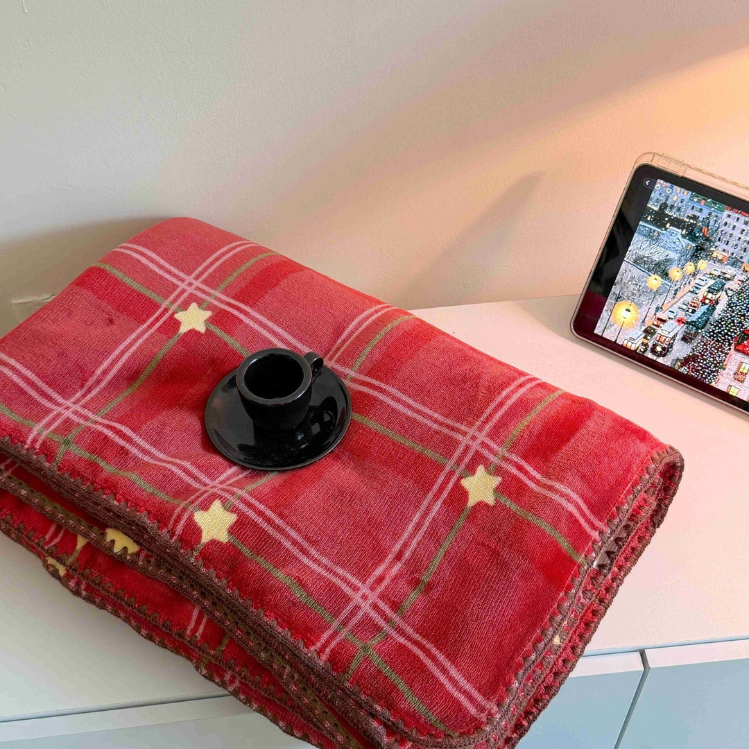 Animal and Check Print Throw Blanket in Leopard Red and Blue | Playful Prints for Cosy Spaces | Throw Blankets