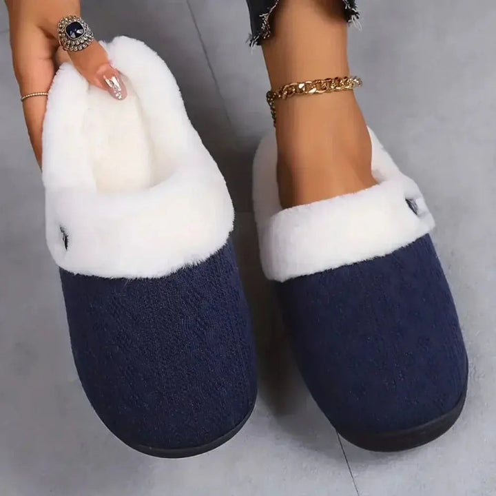 Faux Fur Lined Knit House Slippers for Women with Cushioned Sole | Cosy Feet on Cold Floors | Slippers