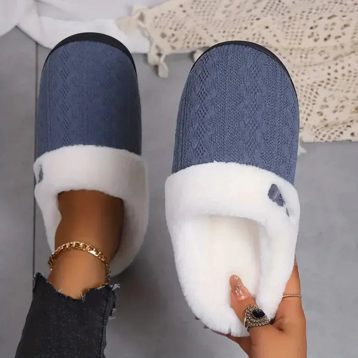 Faux Fur Lined Knit House Slippers for Women with Cushioned Sole | Cosy Feet on Cold Floors | Slippers