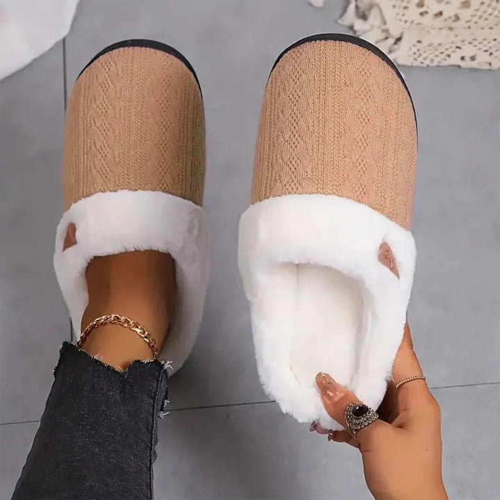 Faux Fur Lined Knit House Slippers for Women with Cushioned Sole | Cosy Feet on Cold Floors | Slippers